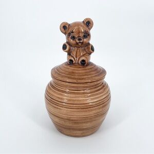 Handmade Ceramic Pottery Baby Bear Cub Honey Pot with Lid